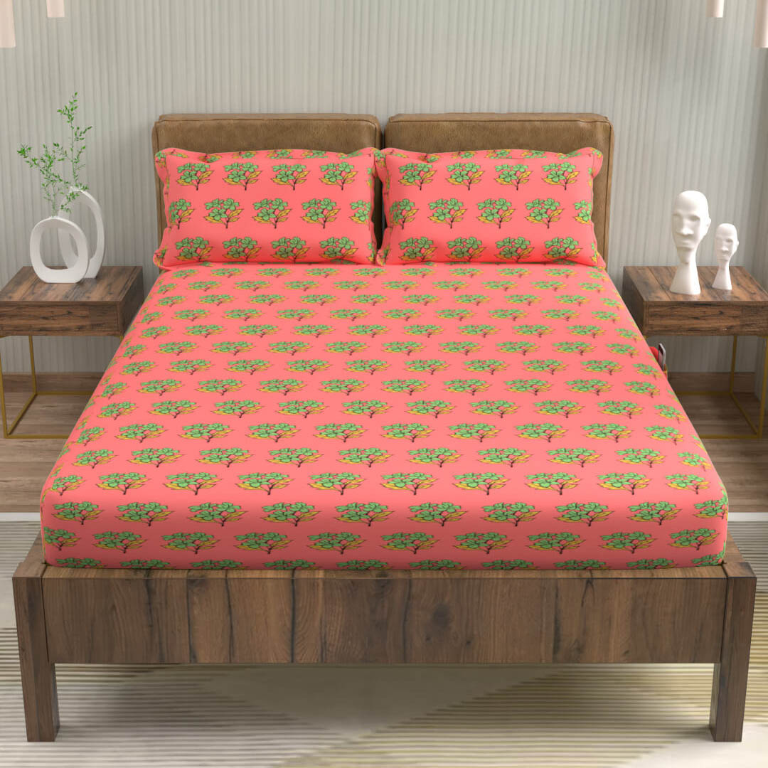 buy zig zag tangerine cotton double bed fitted bedsheets online – side view